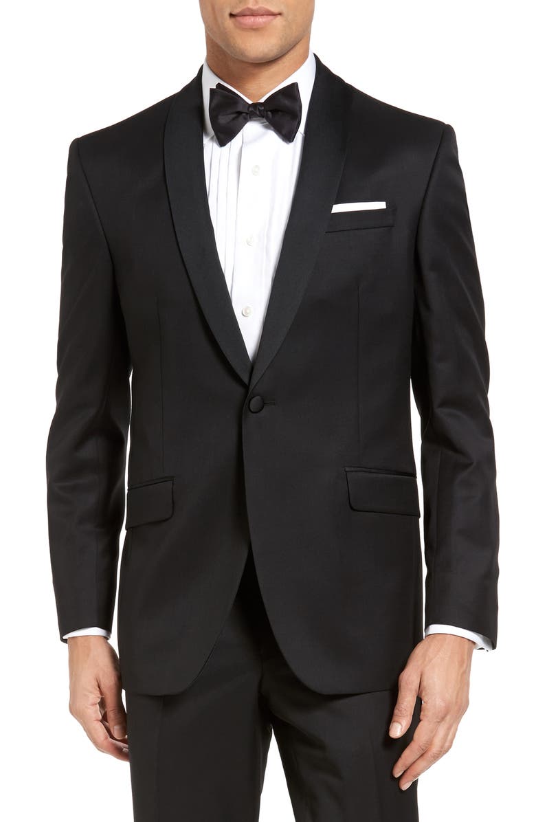 Ted Baker London Josh Trim Fit Wool Tuxedo, Alternate, color, Black