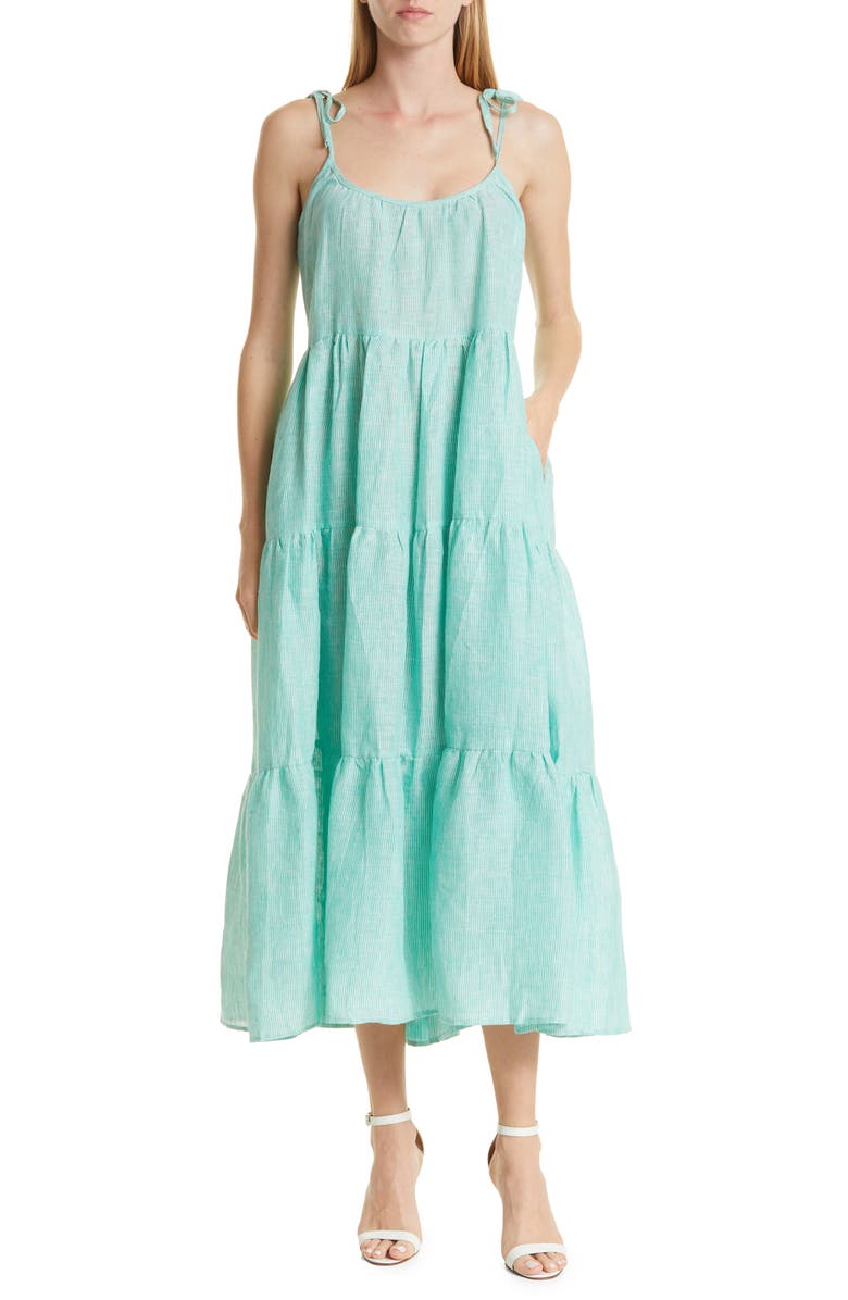 MILLE Maui Tiered Linen Midi Dress, Main, color, 