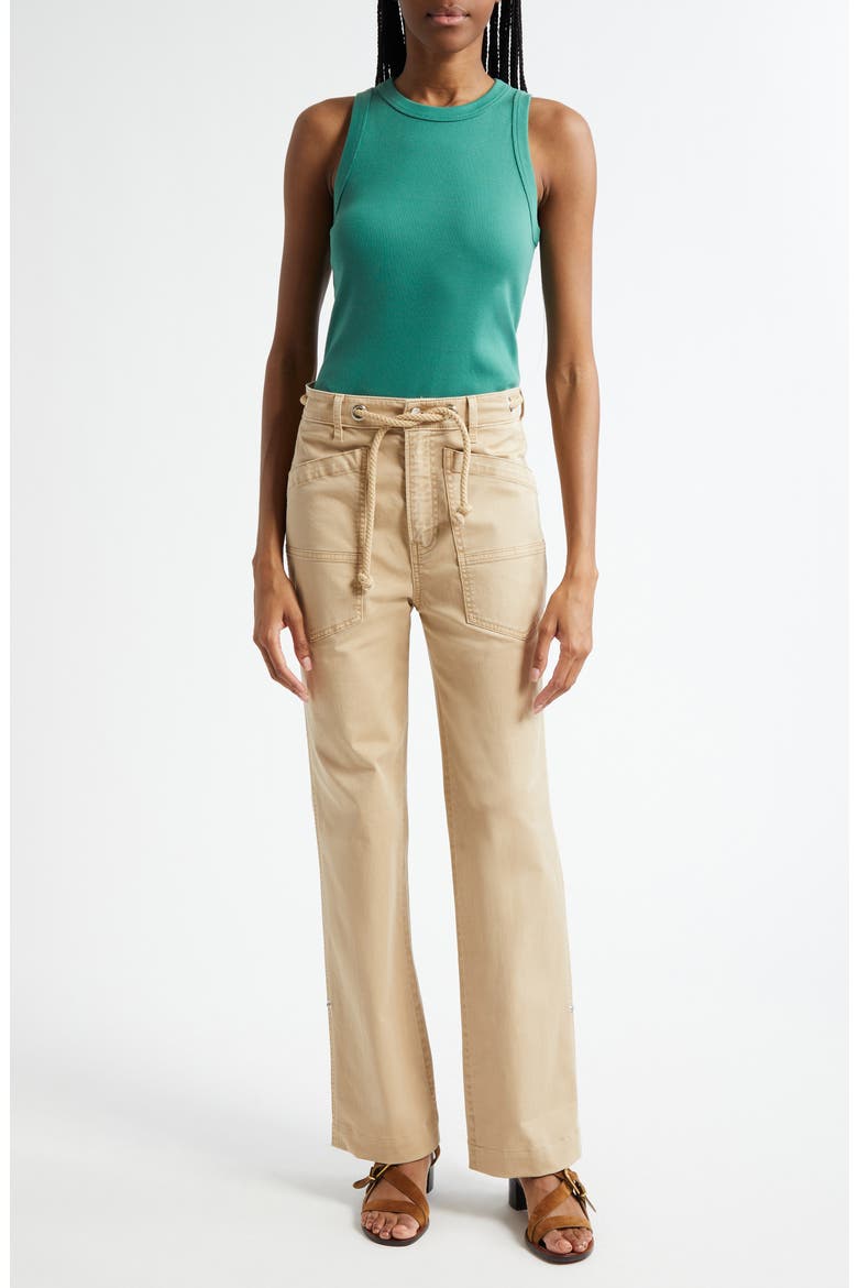 Heather Rope Drawstring Stretch Cotton Blend Pants, Alternate, color, STONE KHAKI