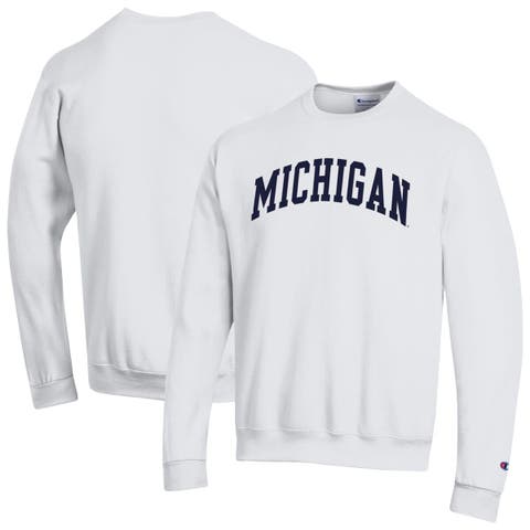 Men's Champion  White Michigan Wolverines Basic Arch Fleece Pullover Sweatshirt