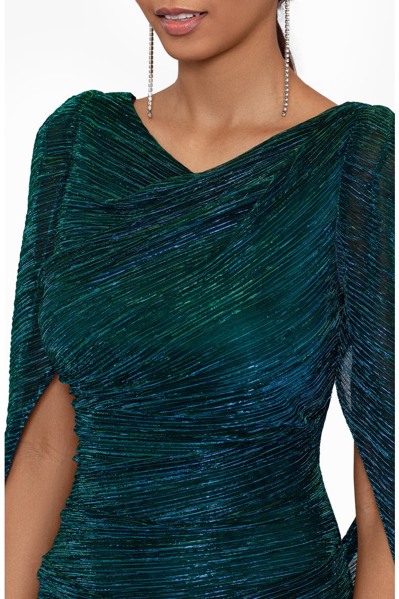 Metallic Drape Sleeve Sheath Gown, Alternate, color, JADE