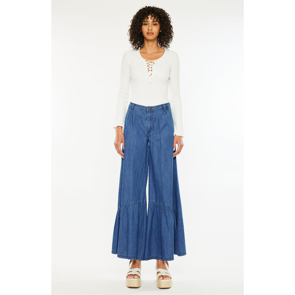 Kancan Daria Ultra High Rise Wide Jeans In Dark Wash