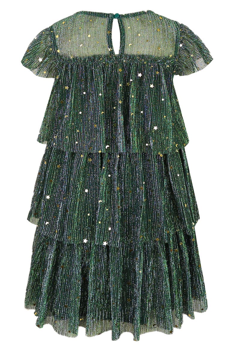 Kids' Metallic Foil Ruffle Tiered Party Dress, Alternate, color, HUNTER GRN
