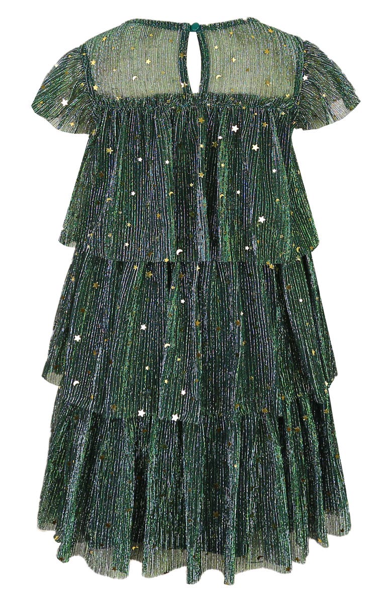 Zunie Kids' Metallic Foil Ruffle Tiered Party Dress, Alternate, color, Hunter Green