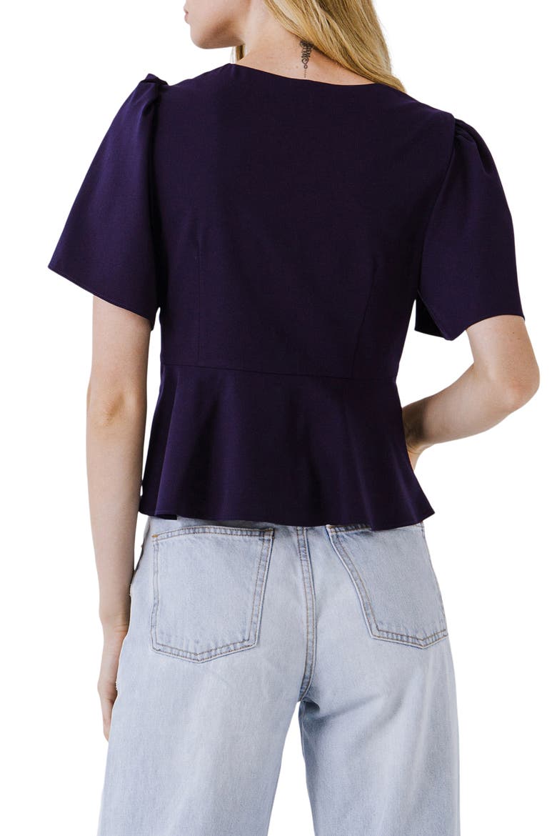 Twist Front Ruffle Sleeve Blouse, Alternate, color, NAVY