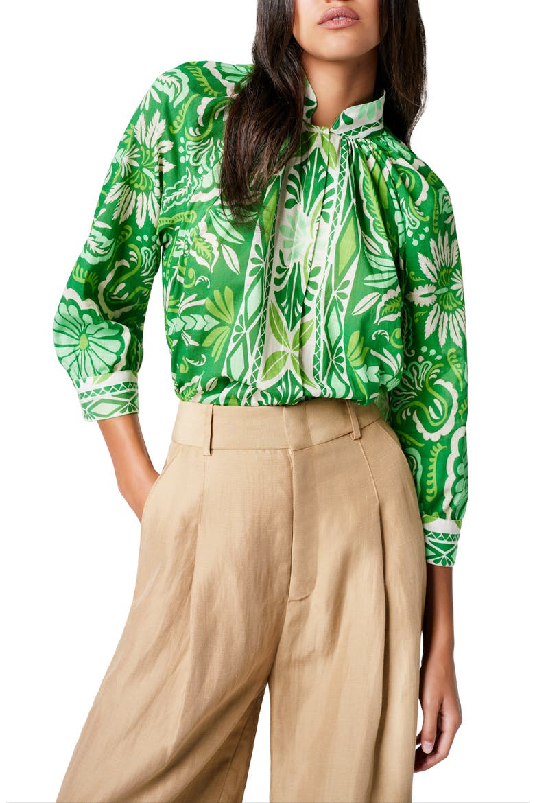 Floral Print Top, Main, color, GREEN TILE