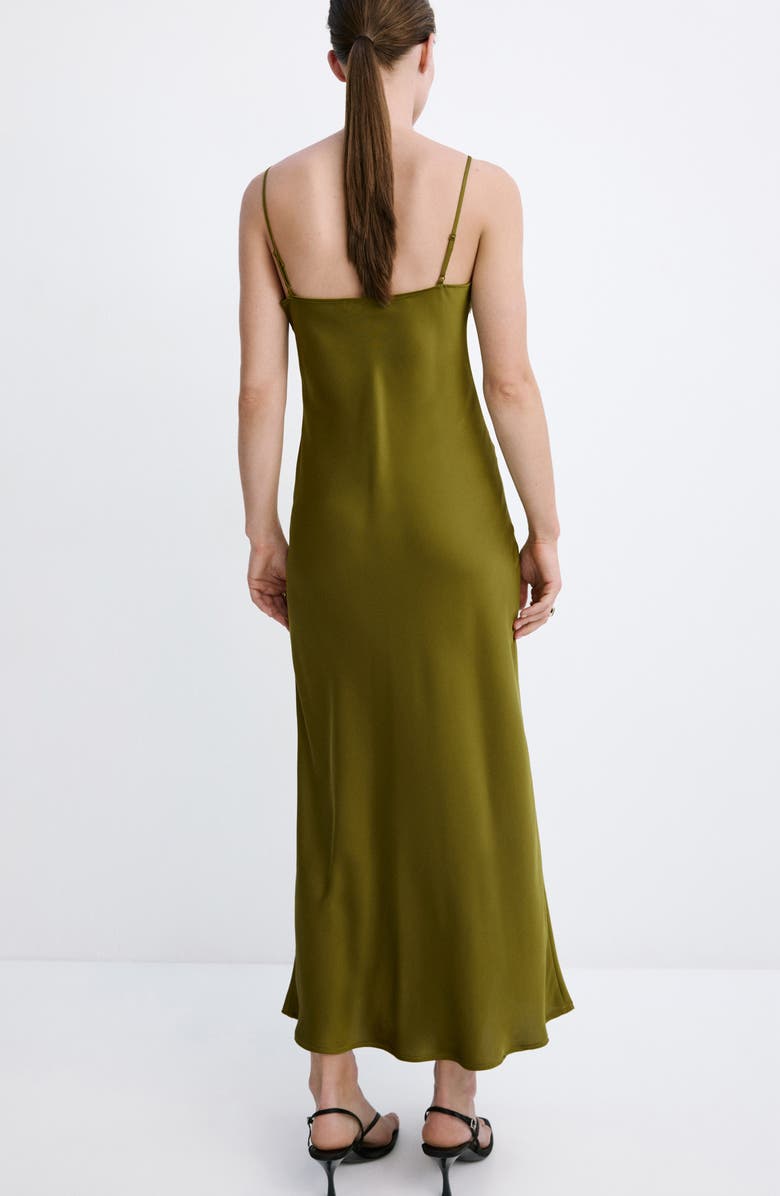 MANGO Lace Trim Satin Midi Slipdress, Alternate, color, Green