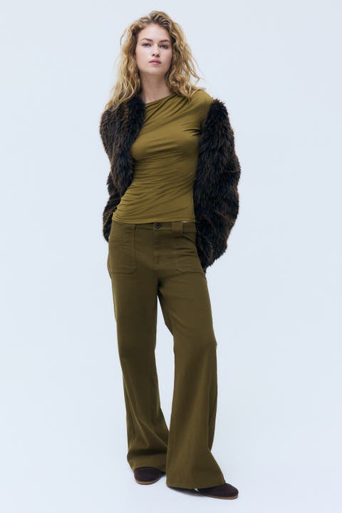 Wide-leg Twill Pants