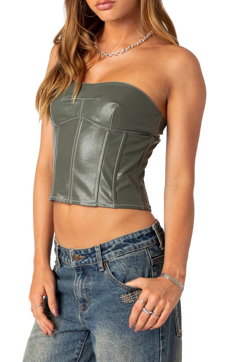EDIKTED Moss Corset Top, Alternate, color, Olive
