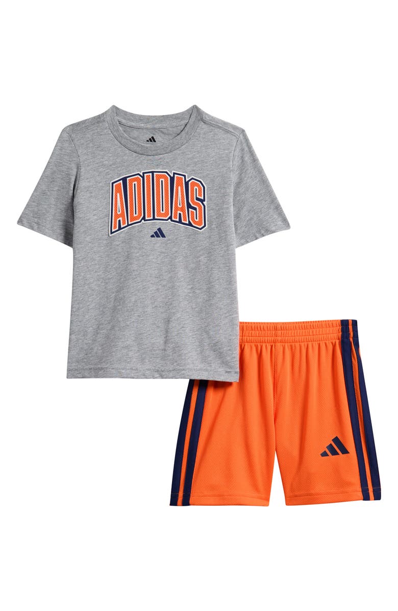 adidas Kids' Graphic Print T-Shirt & Shorts Set, Main, color, Grey With Orange
