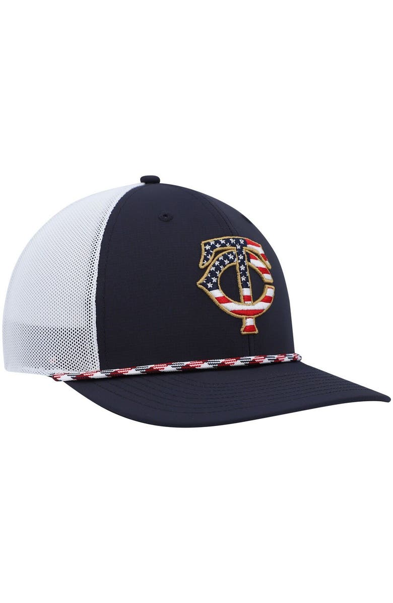 '47 Men's '47 Navy/White Minnesota Twins Flag Fill Trucker Snapback Hat, Alternate, color, 