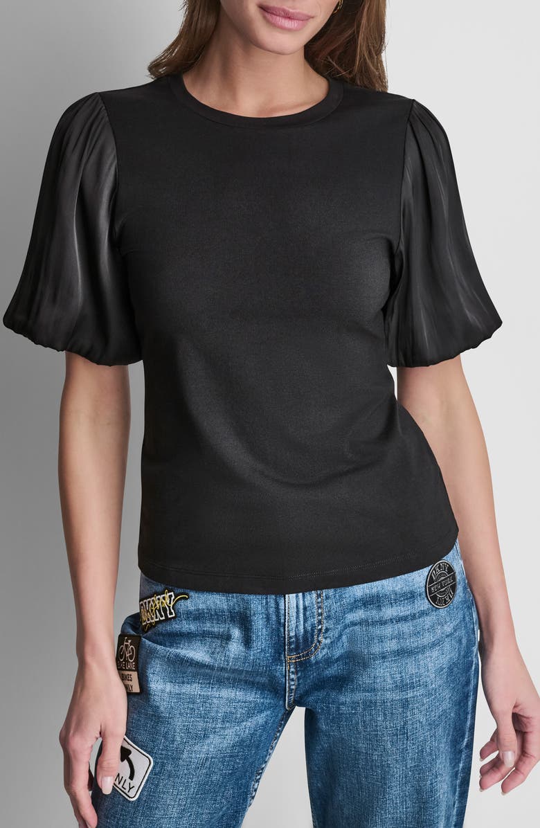 DKNY Mixed Media Top, Main, color, Black