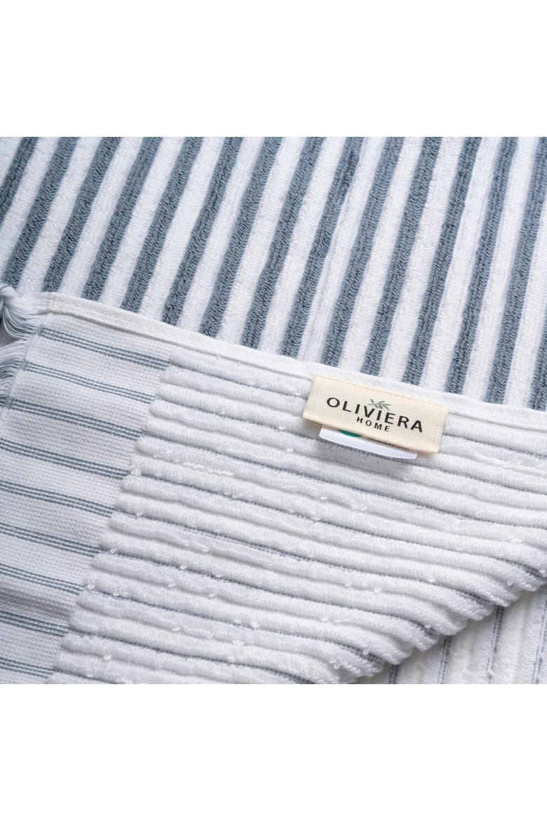 Stripes Turkish Cotton Terry Hand Towel Bundle, Alternate, color, Slate Blue