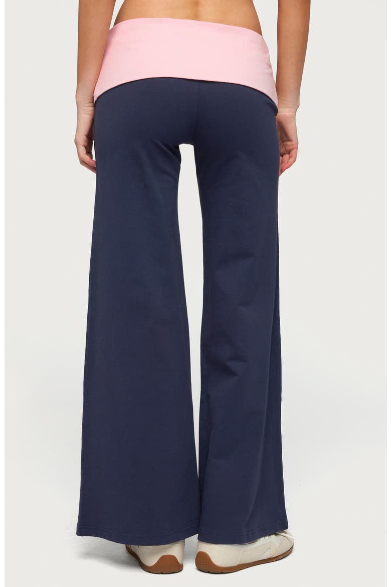 Foldover Contrast Wide Leg Pants, Alternate, color, NAVY