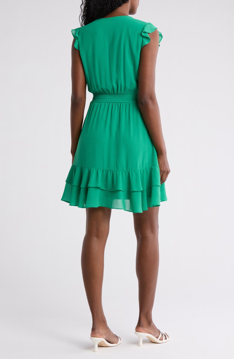 Vince Camuto Ruffle Smocked Waist Chiffon Fit & Flare Dress, Alternate, color, Kelly Green