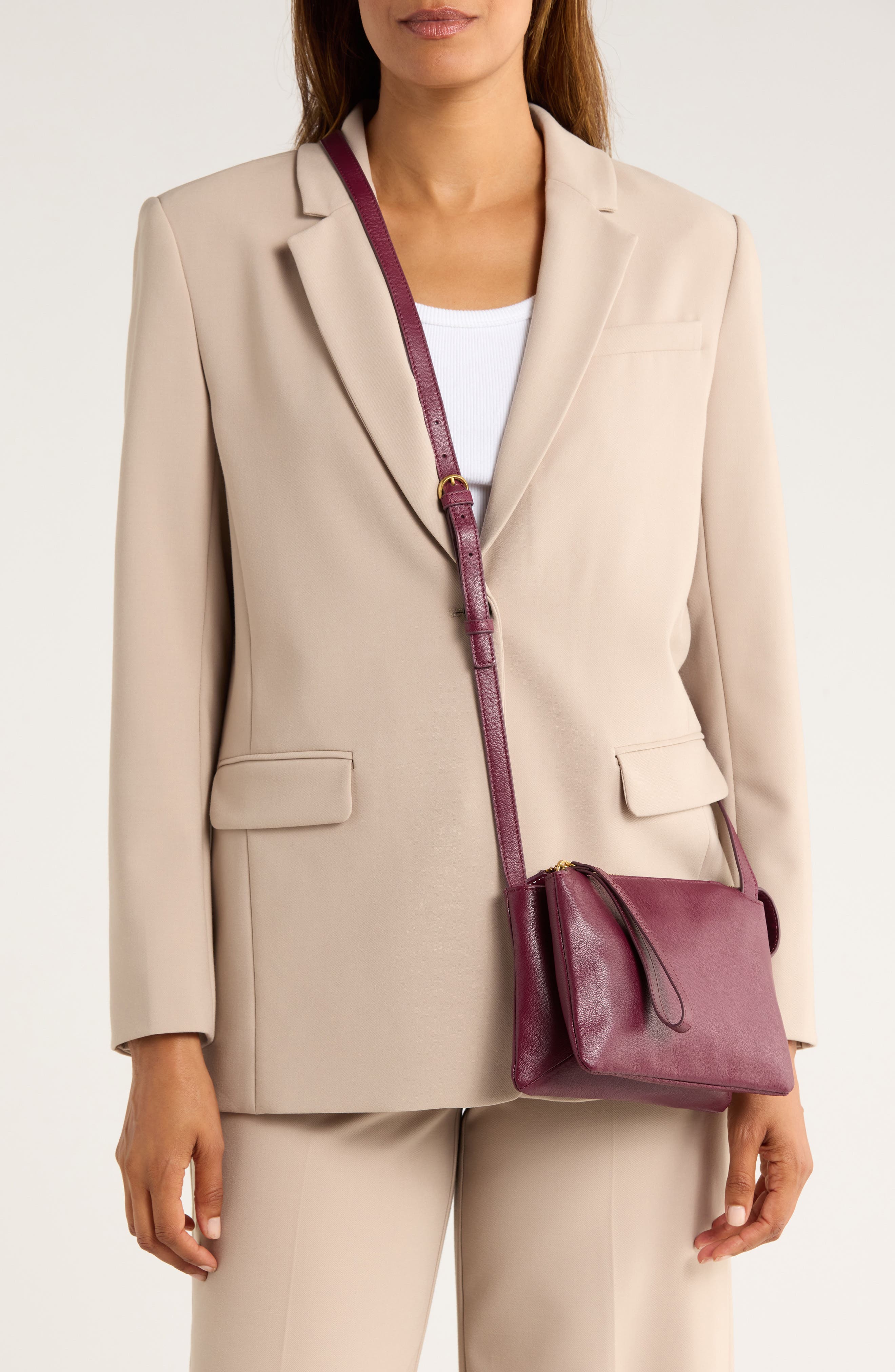 Vince Camuto Laney Leather Crossbody Bag, Alternate, color, Dark Pink