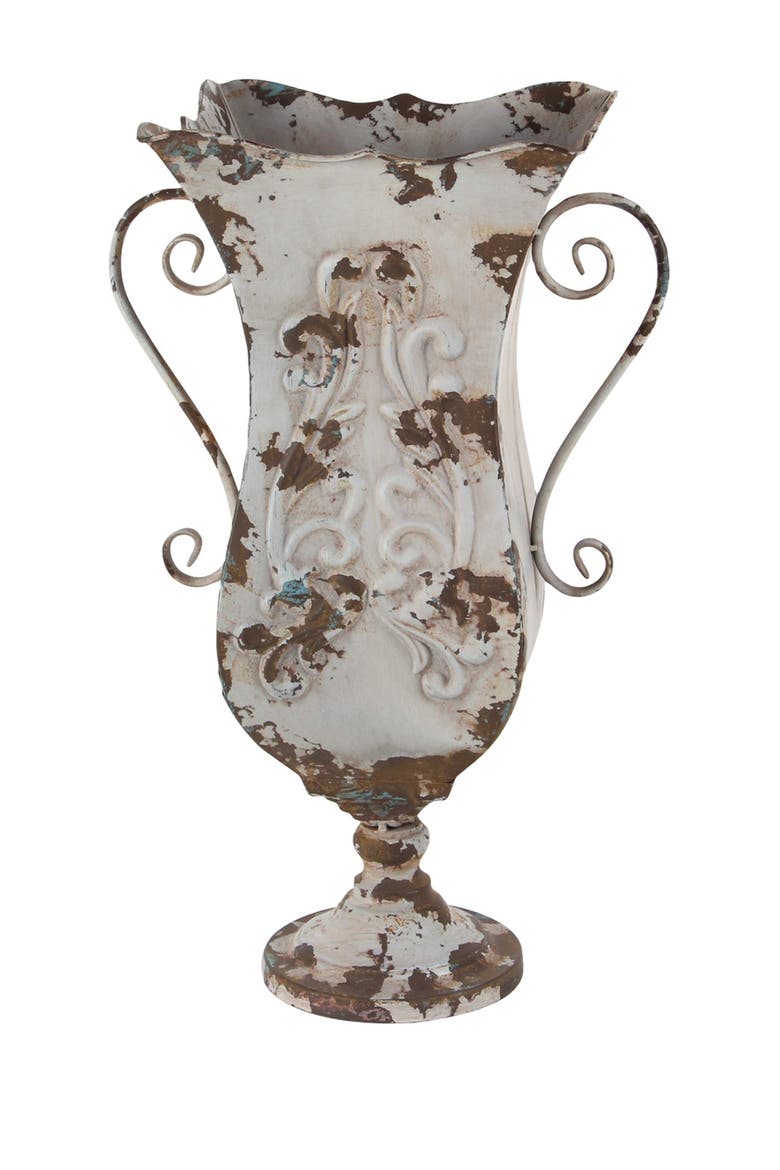 Beige Metal Distressed Vase, Main, color, BEIGE
