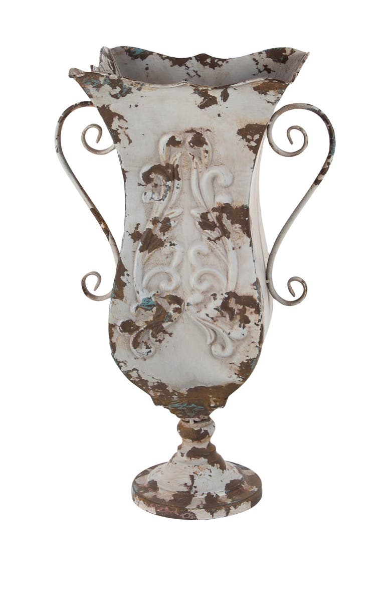 UMA Beige Metal Distressed Vase, Main, color, 