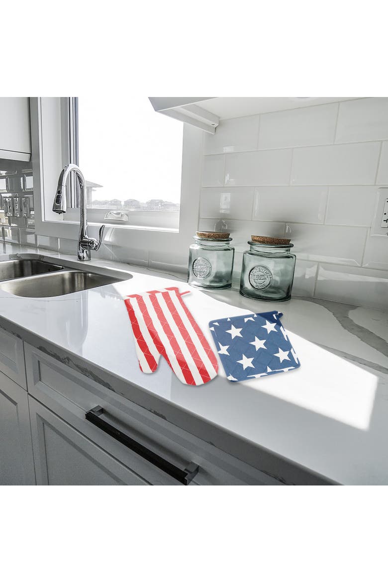 Patriotic Stars & Stripes American Flag Pot Holder & Oven Mitt Set, Alternate, color, Red