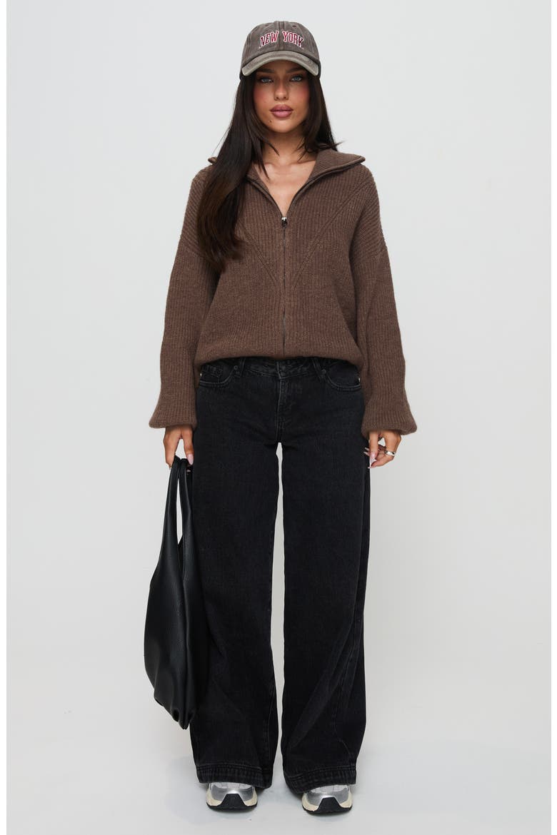 Herteford Zip Front Sweater, Alternate, color, BROWN