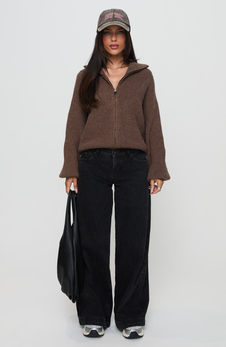 Princess Polly Herteford Zip Front Sweater, Alternate, color, Brown