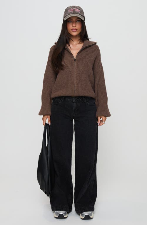 Princess Polly Herteford Zip Front Sweater In Brown