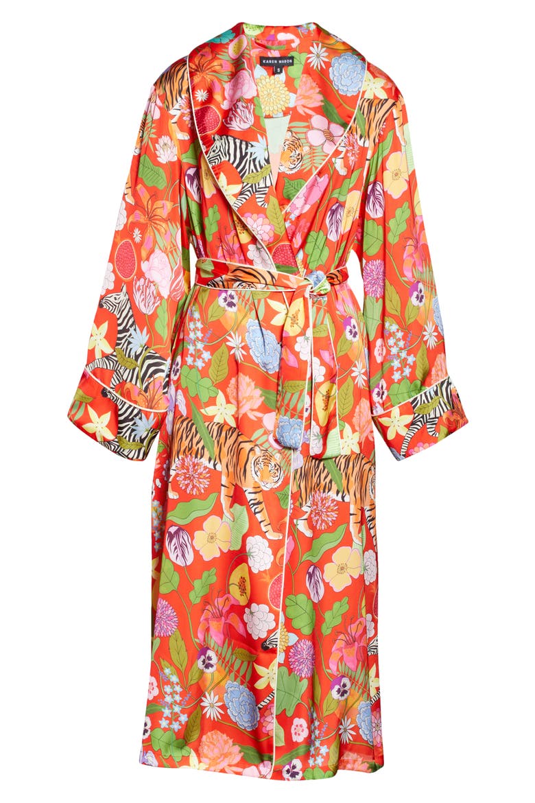 Tiger Bouquet Long Wrap Robe, Alternate, color, RED