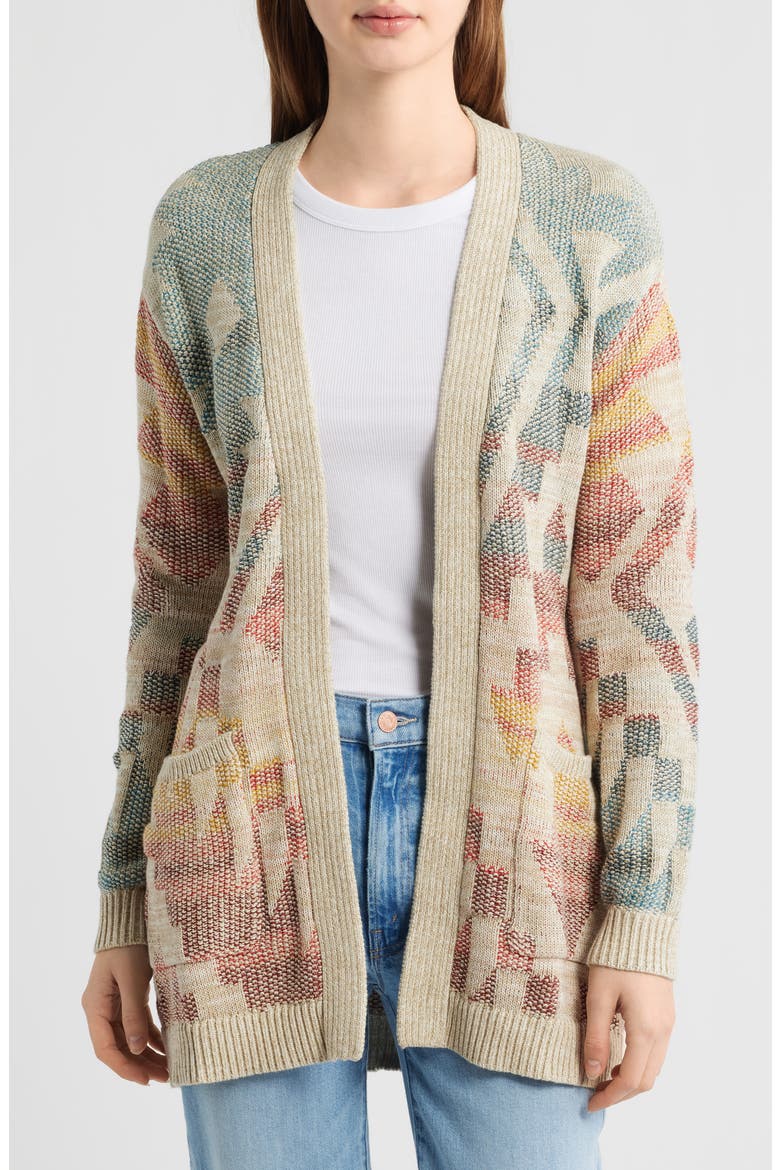 Cheyenne Jacquard Cotton Wrap Cardigan, Alternate, color, NATURAL MULTI