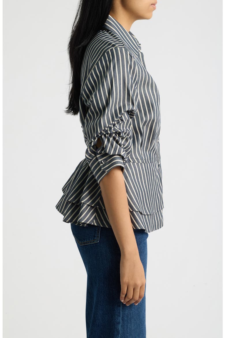 Stripe Double Peplum Top, Alternate, color, NAVY/ ECRU