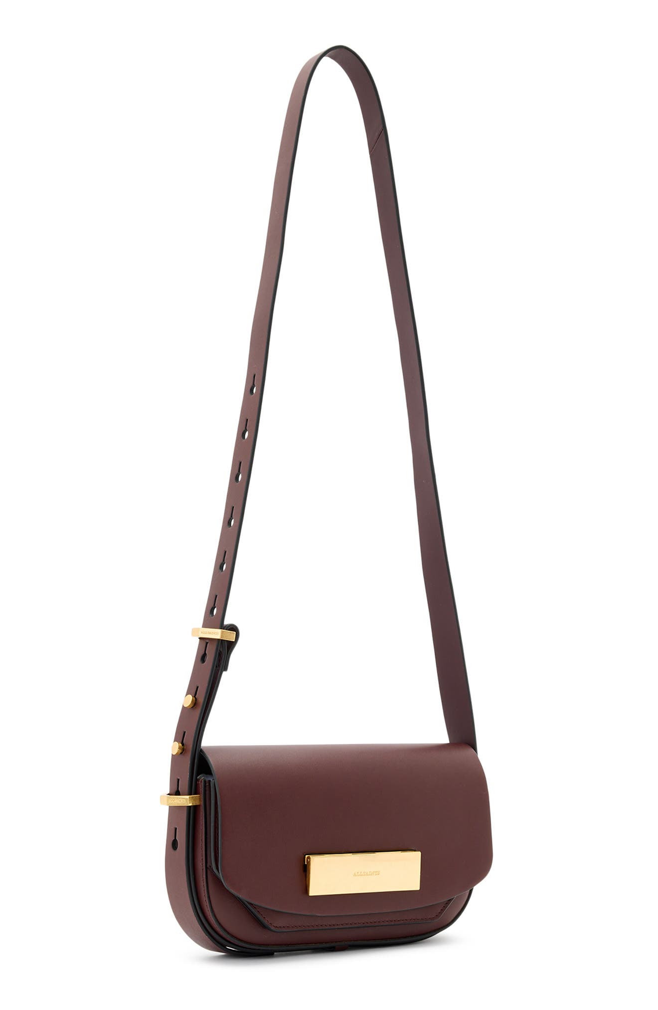 AllSaints Etta Leather Crossbody Bag, Alternate, color, Dark Red