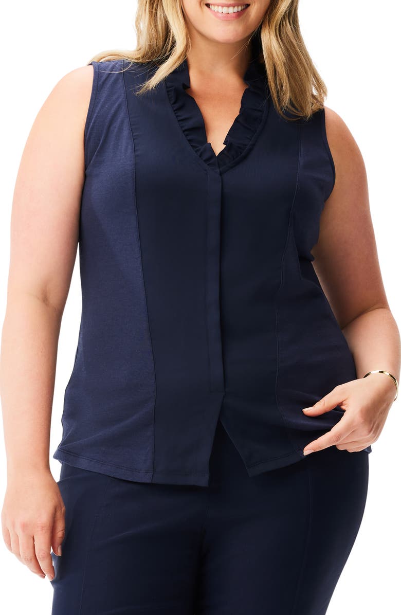 NIC+ZOE Ruffle Around Mixed Media Sleeveless Top, Main, color, Dark Indigo