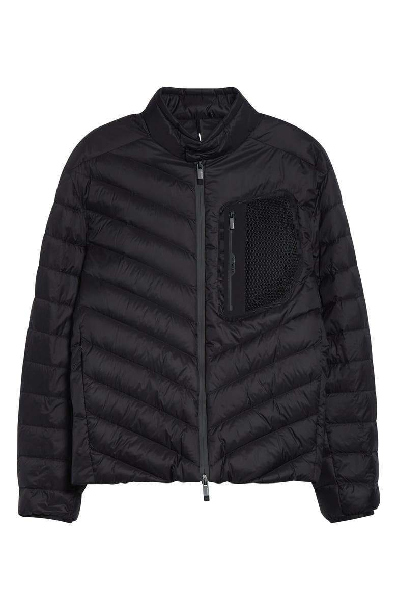 Moncler Mackinac Diagonal Quilted Down Moto Jacket, Main, color, Black