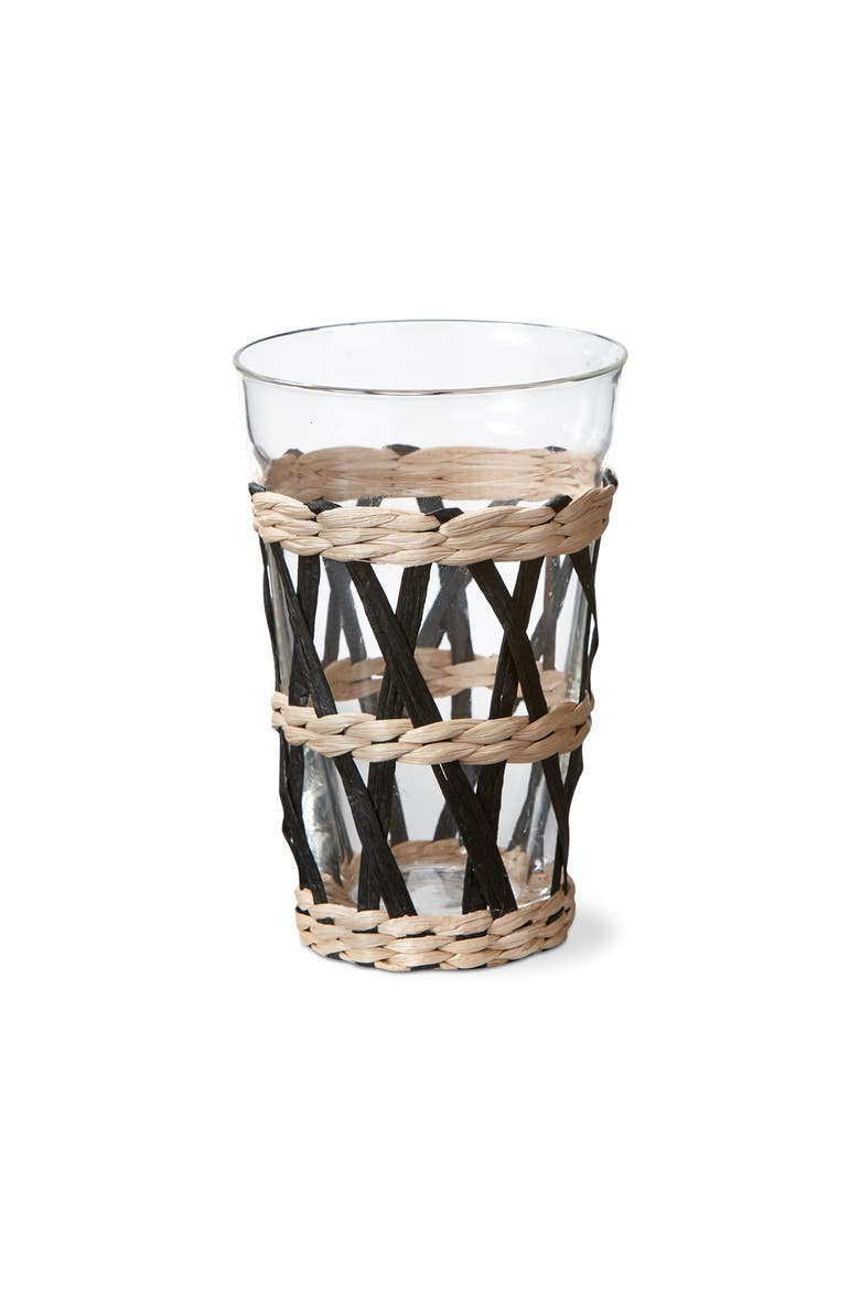 Island Collection Clear Glass Tumbler with Cattail Straw, Main, color, Black