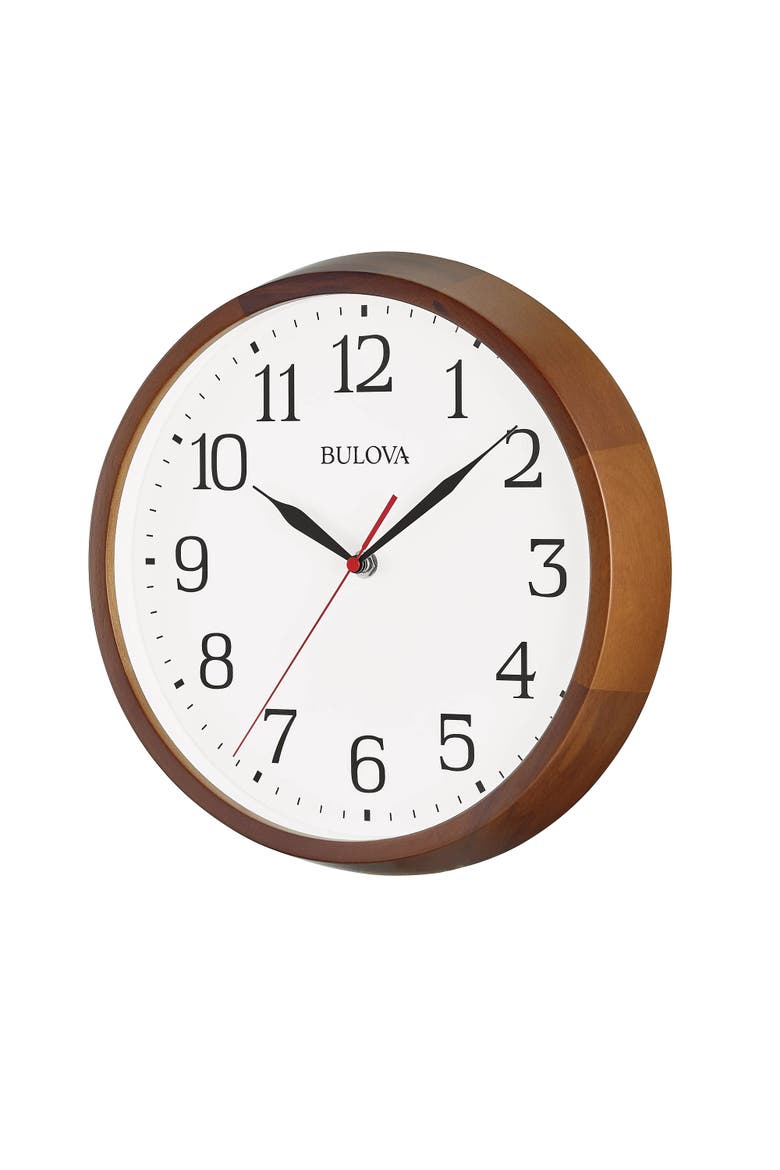 Warm Walnut Finish Wall 12" Diameter Wall Clock, Alternate, color, Brown