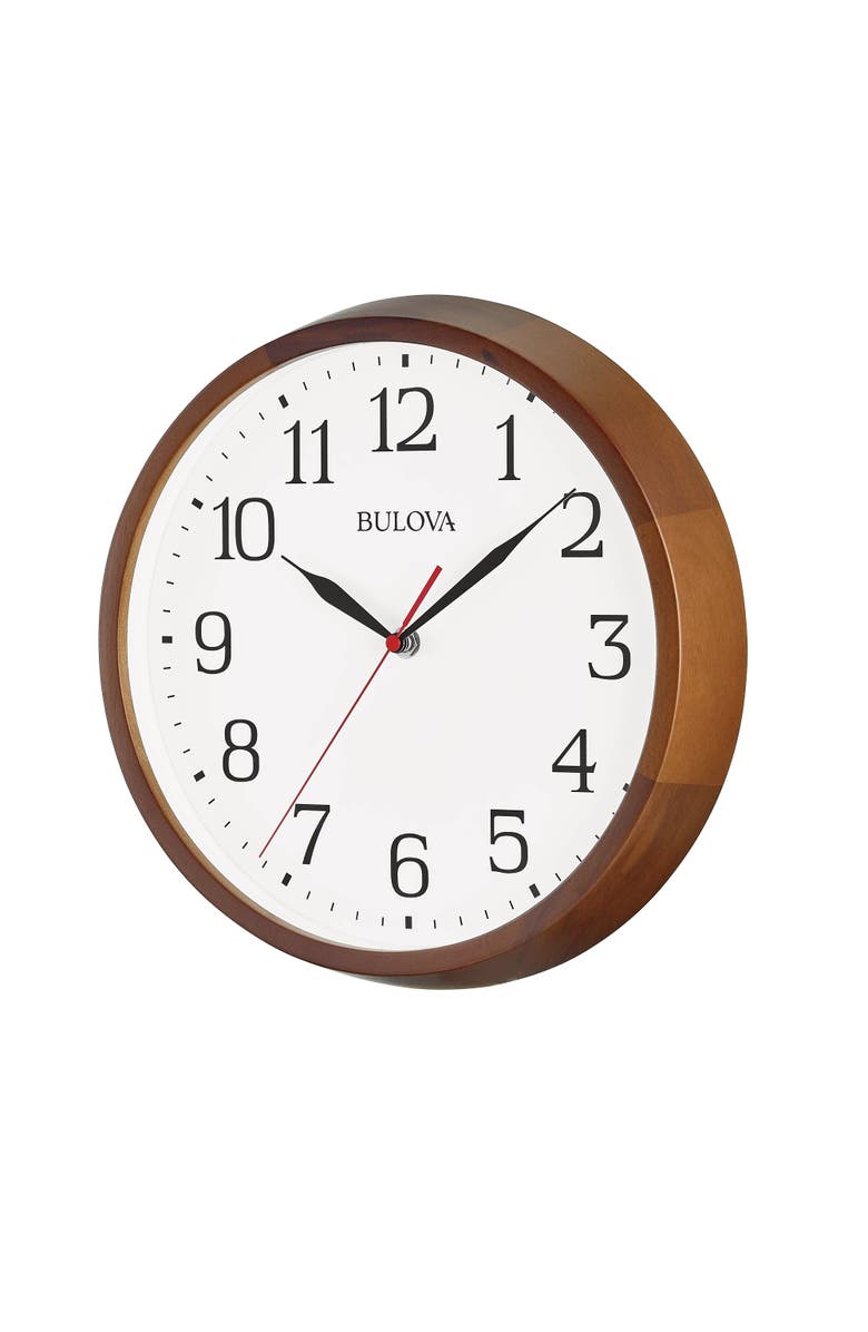 Bulova Clocks Warm Walnut Finish Wall 12" Diameter Wall Clock, Alternate, color, Brown