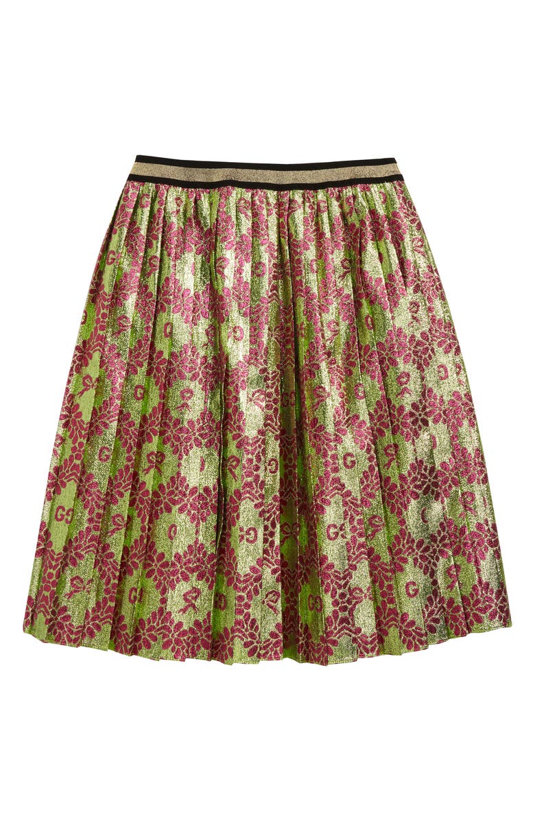 Gucci Pleated Logo Jacquard Skirt, Main, color,
