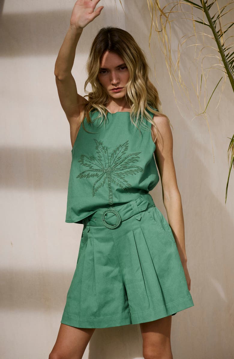 CIEBON Brit Pleated Cotton Blend Shorts, Alternate, color, 