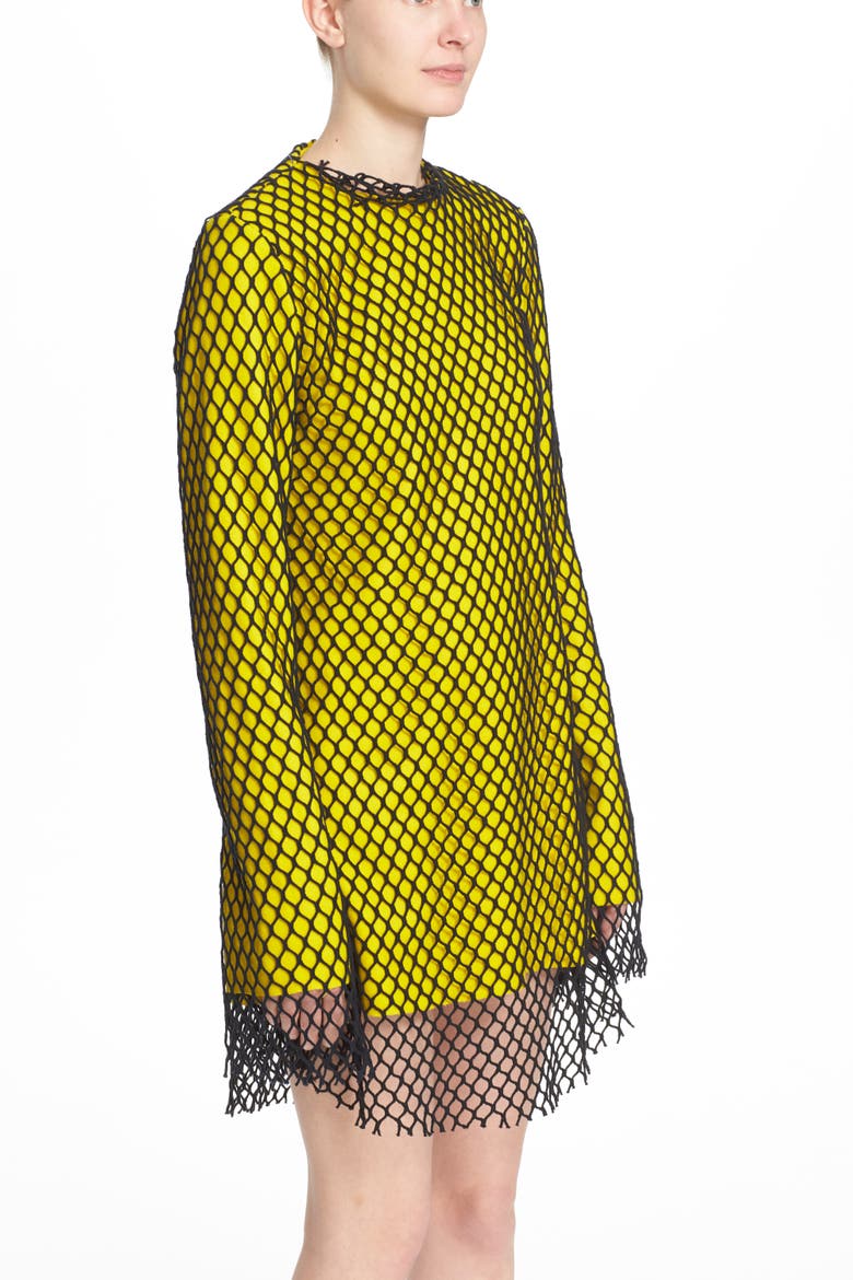 Marques'Almeida Long Sleeve Mesh Minidress, Alternate, color, YELLOW/ BLACK
