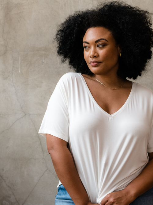 Able Meghan Drapey V-neck Tee In Almond