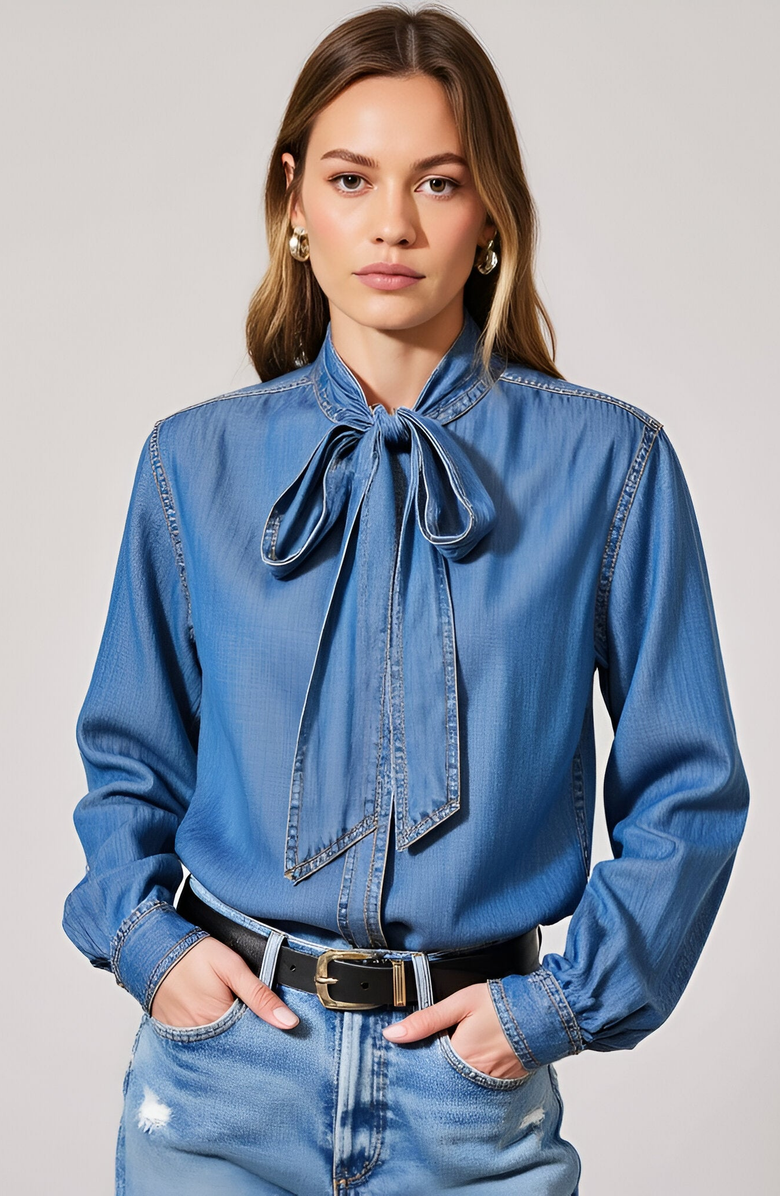 Modenaire Blouse with Tie Neck and Hidden Buttons, Alternate, color, 