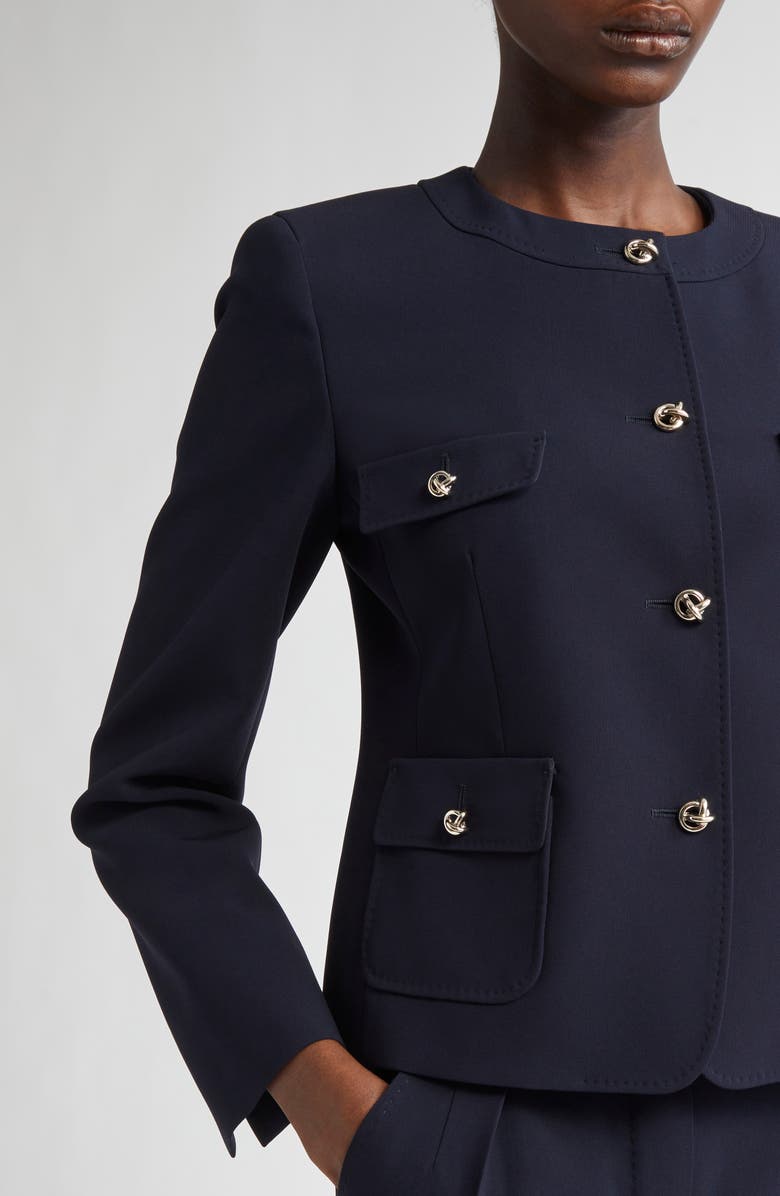 Max Mara Studio Yana Knot Button Cady Crop Jacket, Alternate, color, Navy