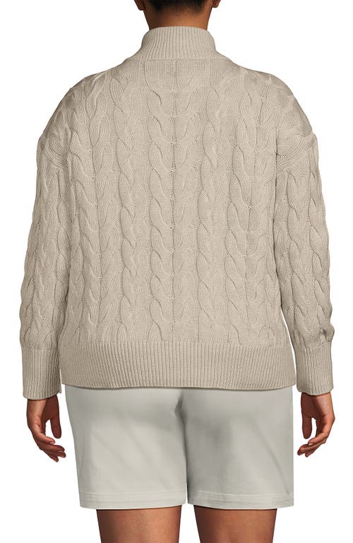 Lands' End Plus Size Drifter Cable Quarter Zip Sweater In Oatmeal Heather