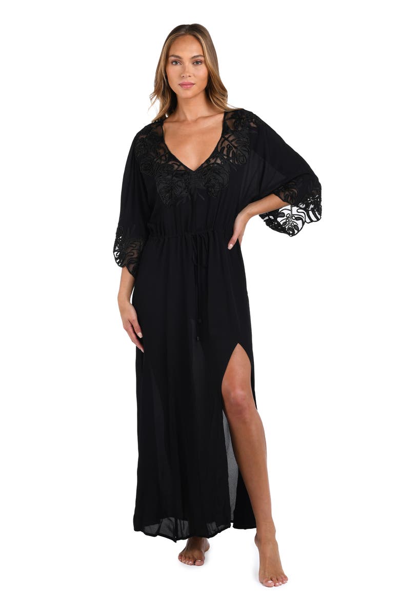 L'AGENCE Deanna Long Sleeve Cover-Up Maxi Dress, Alternate, color, Black