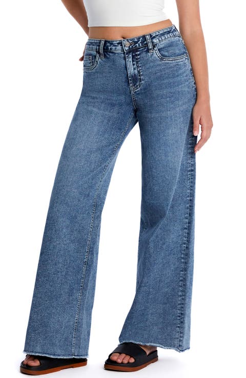 Happy Shaggy High Waist Raw Hem Wide Leg Jeans