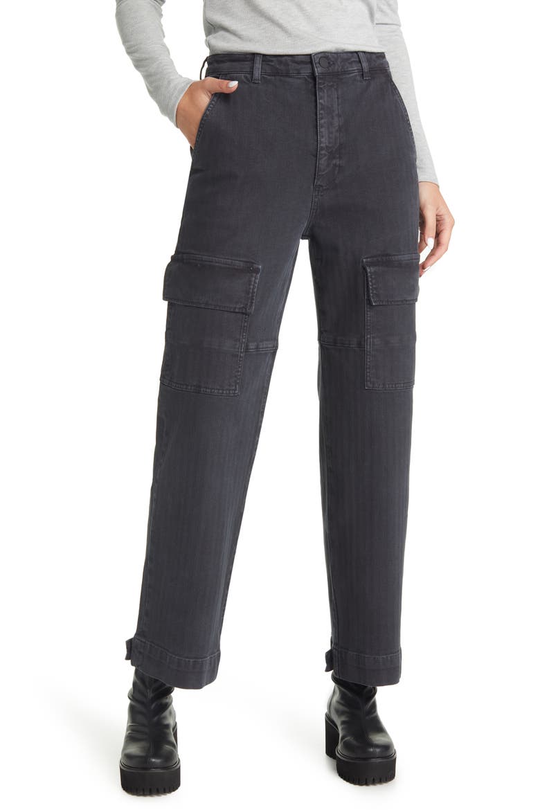 Knoxx High Waist Cargo Straight Leg Jeans, Main, color, SULFUR BLACK