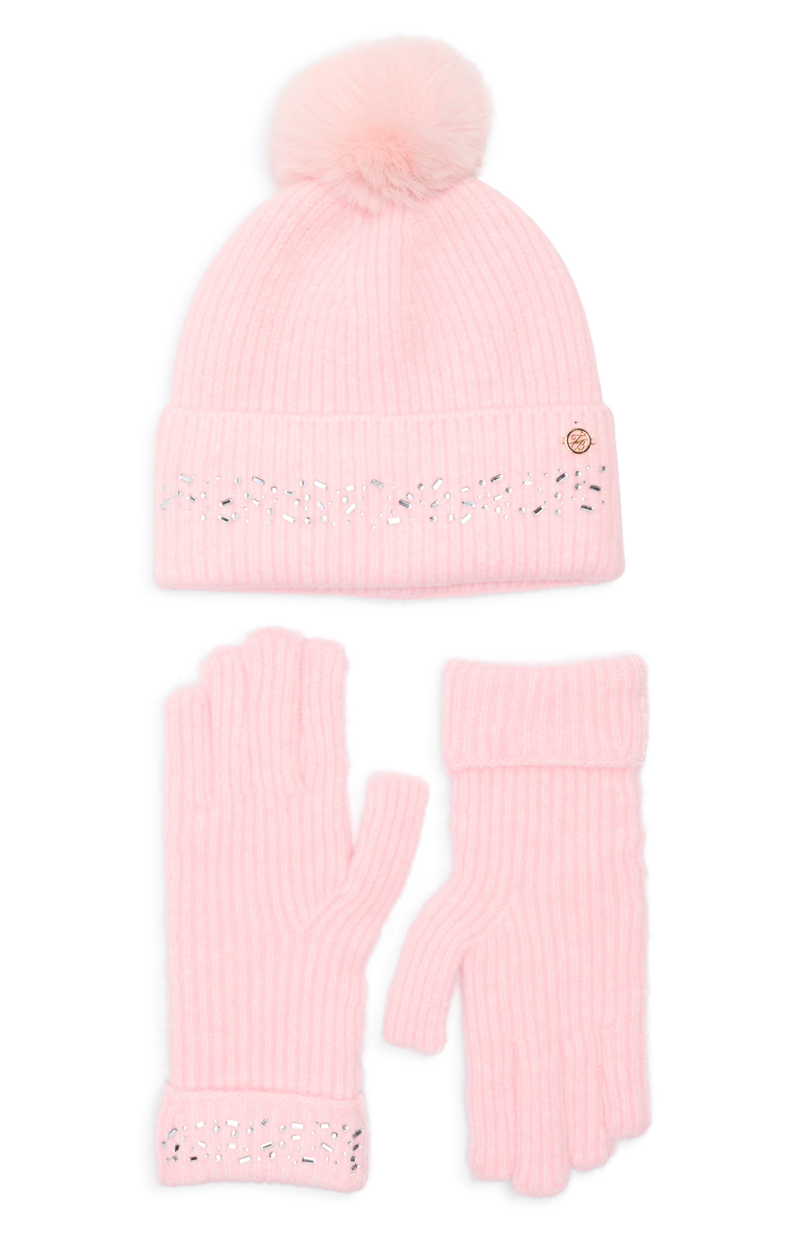 Ted Baker London Crystal Faux Fur Pompom Beanie & Scarf Box Set