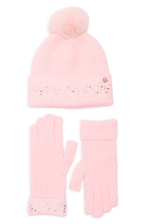 Crystal Faux Fur Pompom Beanie & Scarf Box Set