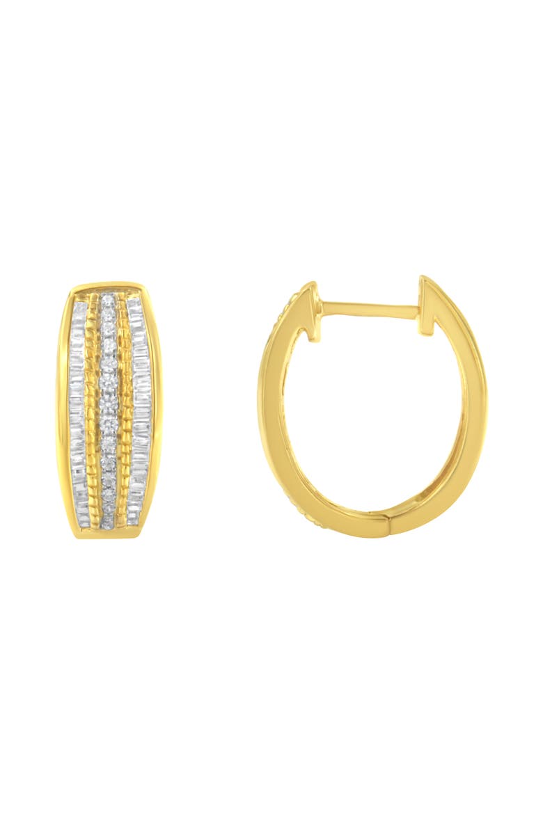 10K Yellow Gold 3/4 Ct Pave and Channel Diamond Triple Row Modern Hoop Earrings, Alternate, color, Yellow