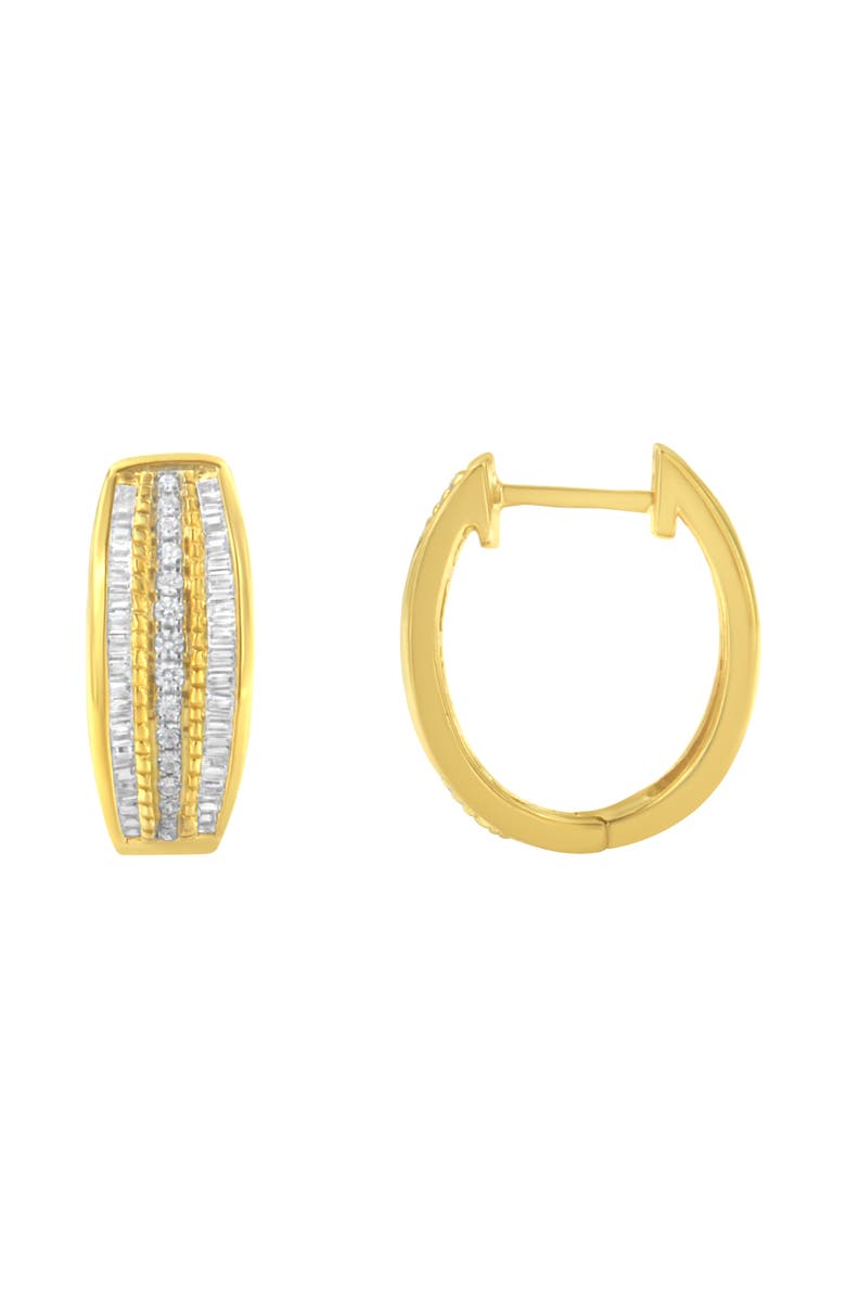 Haus of Brilliance 10K Yellow Gold 3/4 Ct Pave and Channel Diamond Triple Row Modern Hoop Earrings, Alternate, color, Yellow