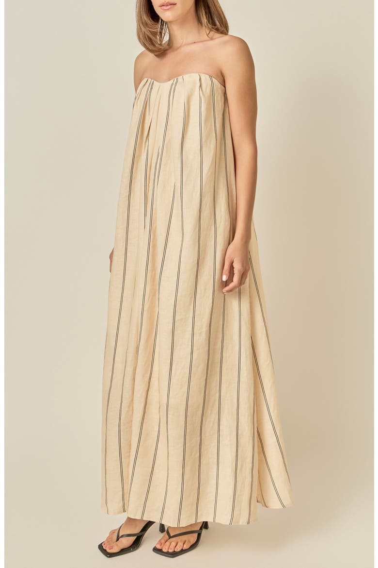 Strapless Pintuck Striped Maxi Dress, Alternate, color, BEIGE/ BLACK